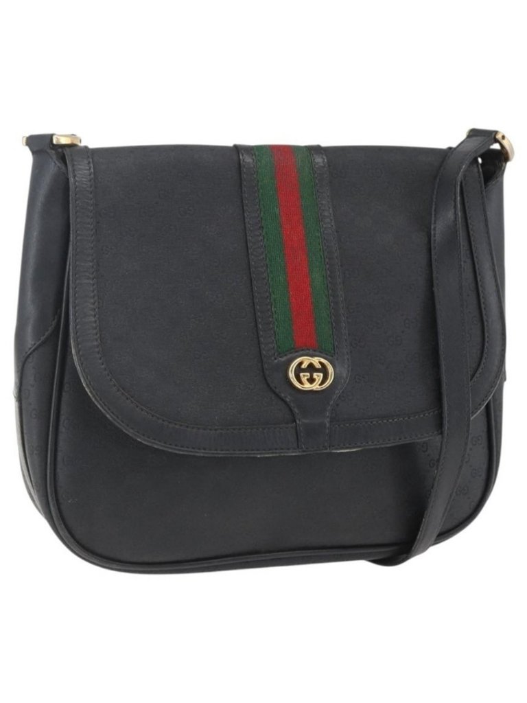 Authentic Gucci Micro Gg Supreme Web Sherry Line Bag Pvc Black 001 116 0914